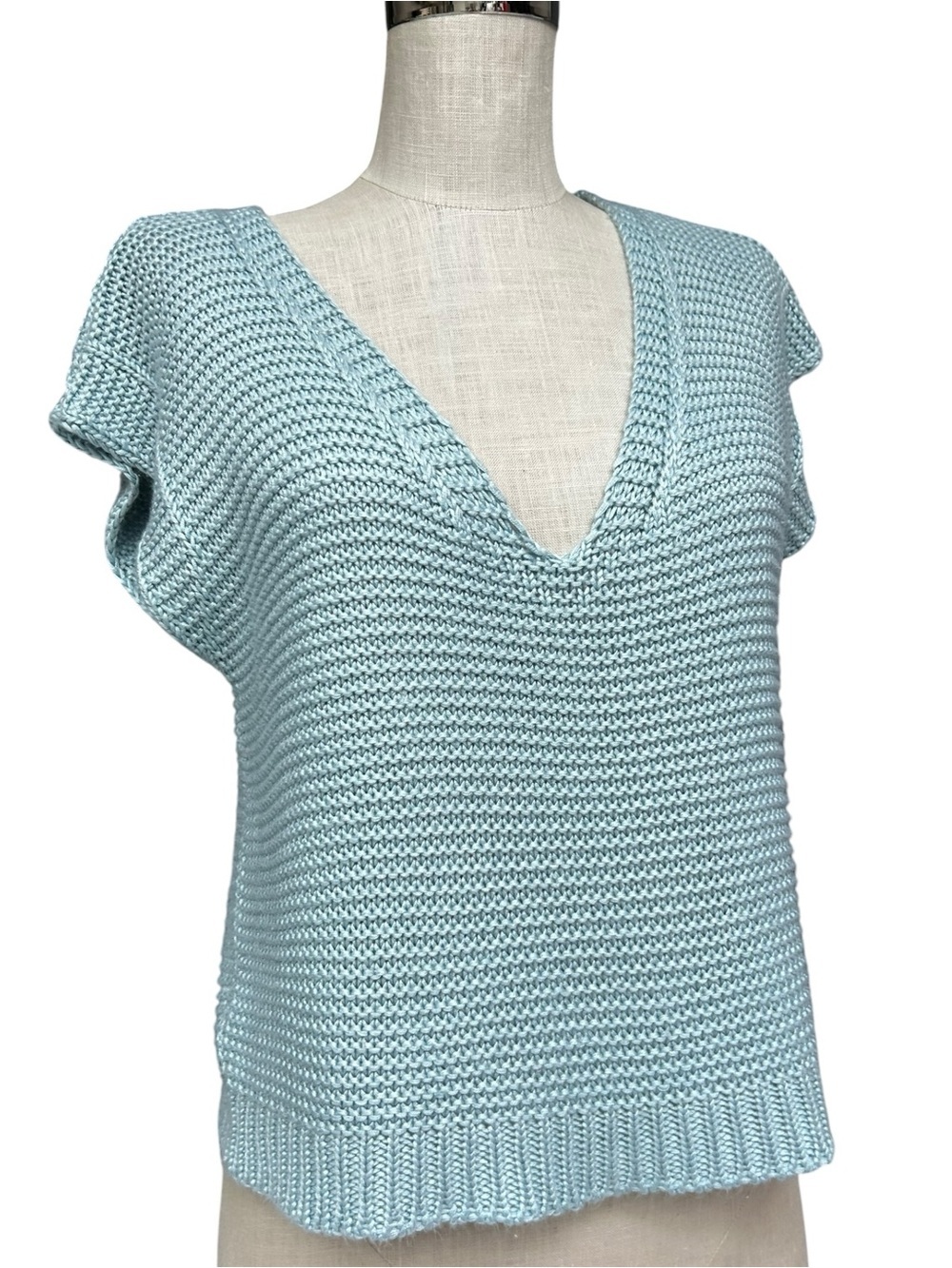 Lofty Style Light Blue Open Knit Sweater Vest Medium, Cottage Soft Sweater Vest - Picture 1 of 11
